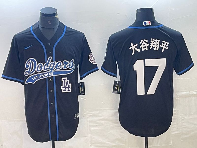Men Los Angeles Dodgers 17 Ohtani Black Nike Game MLB Jersey style 12